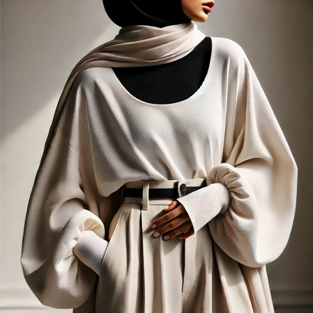 Women wearing black hijab and loose white blouse and trousers over a RUUQ hijab bodysuit