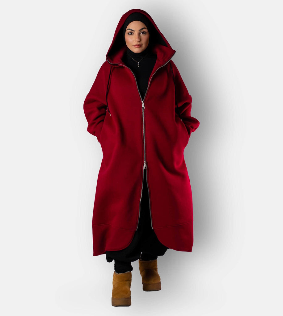 RUUQ Zip-Up Hoodie S-M RUUQ Oversized Long Zip-Up Hoodie Unisex in Burgundy ROH-FLZ-BM0012