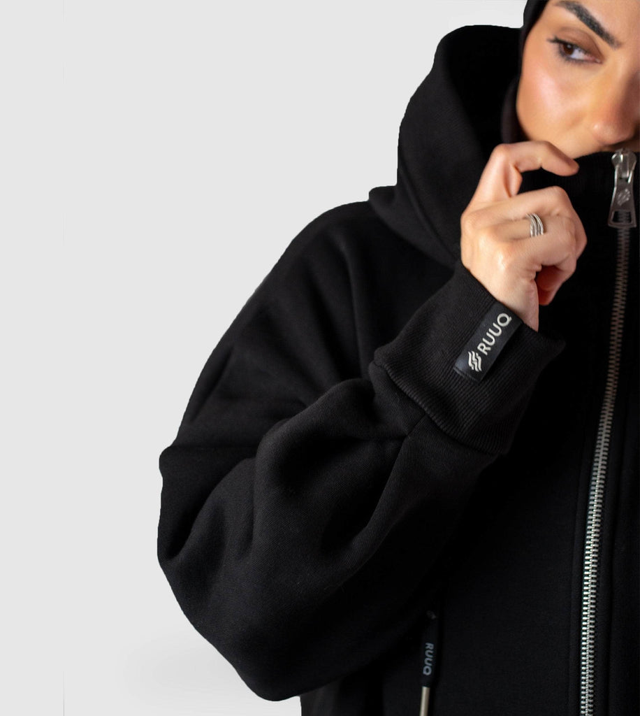 RUUQ Zip-Up Hoodie RUUQ Oversized Long Zip-Up Hoodie Unisex in Black