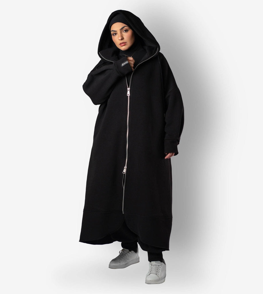 RUUQ Zip-Up Hoodie RUUQ Oversized Long Zip-Up Hoodie Unisex in Black