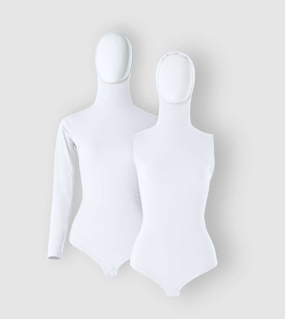 Ruuq One of Each All White RUUQ Bodysuit Long Sleeve / Sleeveless with Hijab Cap 2-Pack